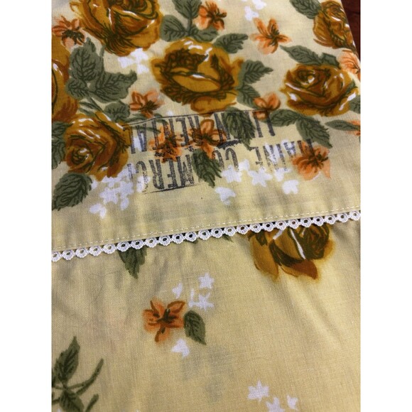 Vintage Yellow Floral Flat Sheet For Twin Bed 74” Wide READ - Picture 3 of 5